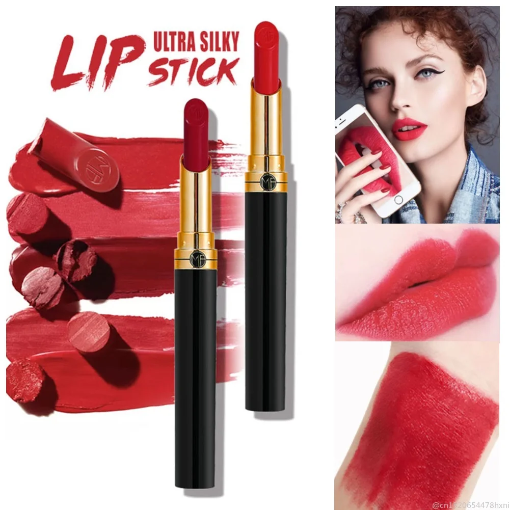 

12 Colors Black Gold Thin Matte Velvet Lipstick Glossy Waterproof Lasting Sexy Red Nude Lip Tint Batom Makeup Cosmetic TSLM2