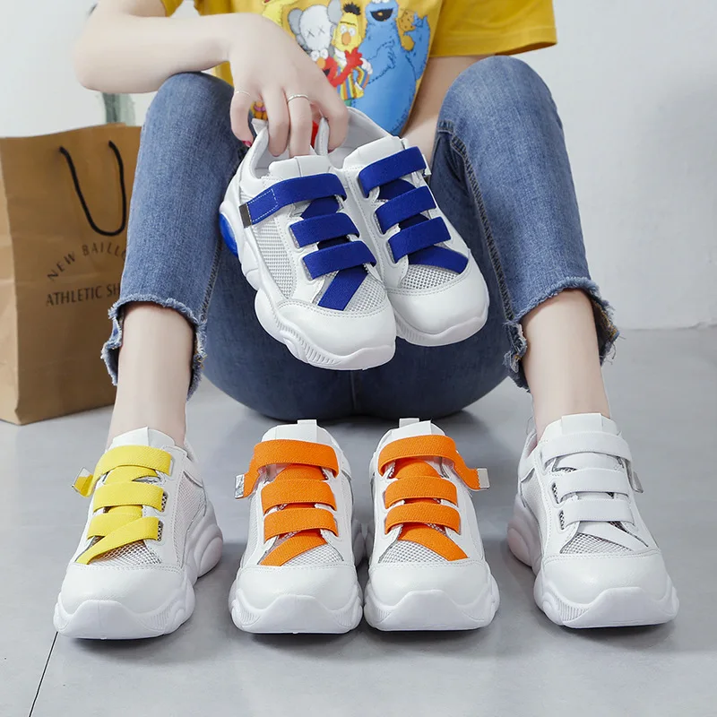 

Women's Breathable Mesh Sneakers 2019 Summer Casual Thick Sole Chunky Sneakers For Woman Platform Shoes Women Summer White Shoes
