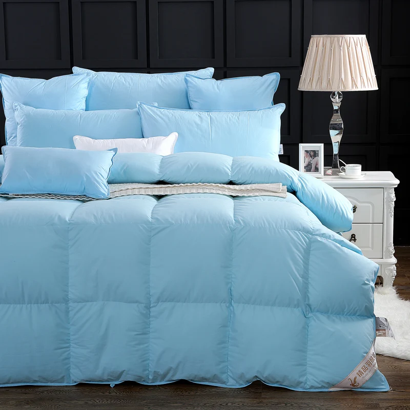 Роскошное Одеяло на гусином пуху, королевское пуховое одеяло, толстое стеганое одеяло с тонкой обработкой, дышащее, гипоаллергенное, 750+, мягкое, теплое - Цвет: Синий