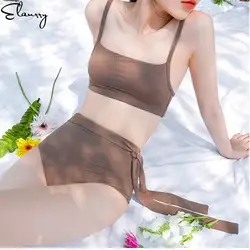 2019 Женский комплект бикини, бразильский купальник с высокой талией и подкладкой, однотонная мягкая летняя пляжная одежда для девочек