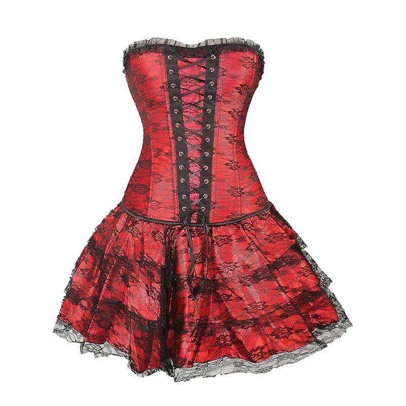 Corsets Women Black Lace Strapless Straps Lace up Retro Sheath Slim