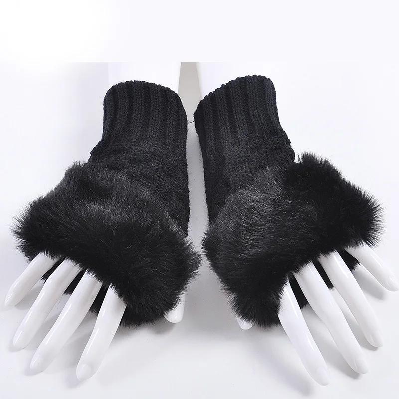Зимние перчатки, модные женские вязаные перчатки без пальцев, вязаные варежки, теплые перчатки для зимы и осени - Цвет: Black-503