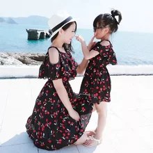 Summer Matching Mother Daughter Clothes Print Floral Knee-length Dress Mother Daughter Dresses Girls Dress Family Look summer mother and daughter dress family look children golden floral jacquard aline dress kids