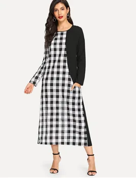 

Spring Summer Cotton Patch Maxi Plaid Dresses Female Long Sleeves Teenagers Students Sport Long Dress Young Girl Casual 88