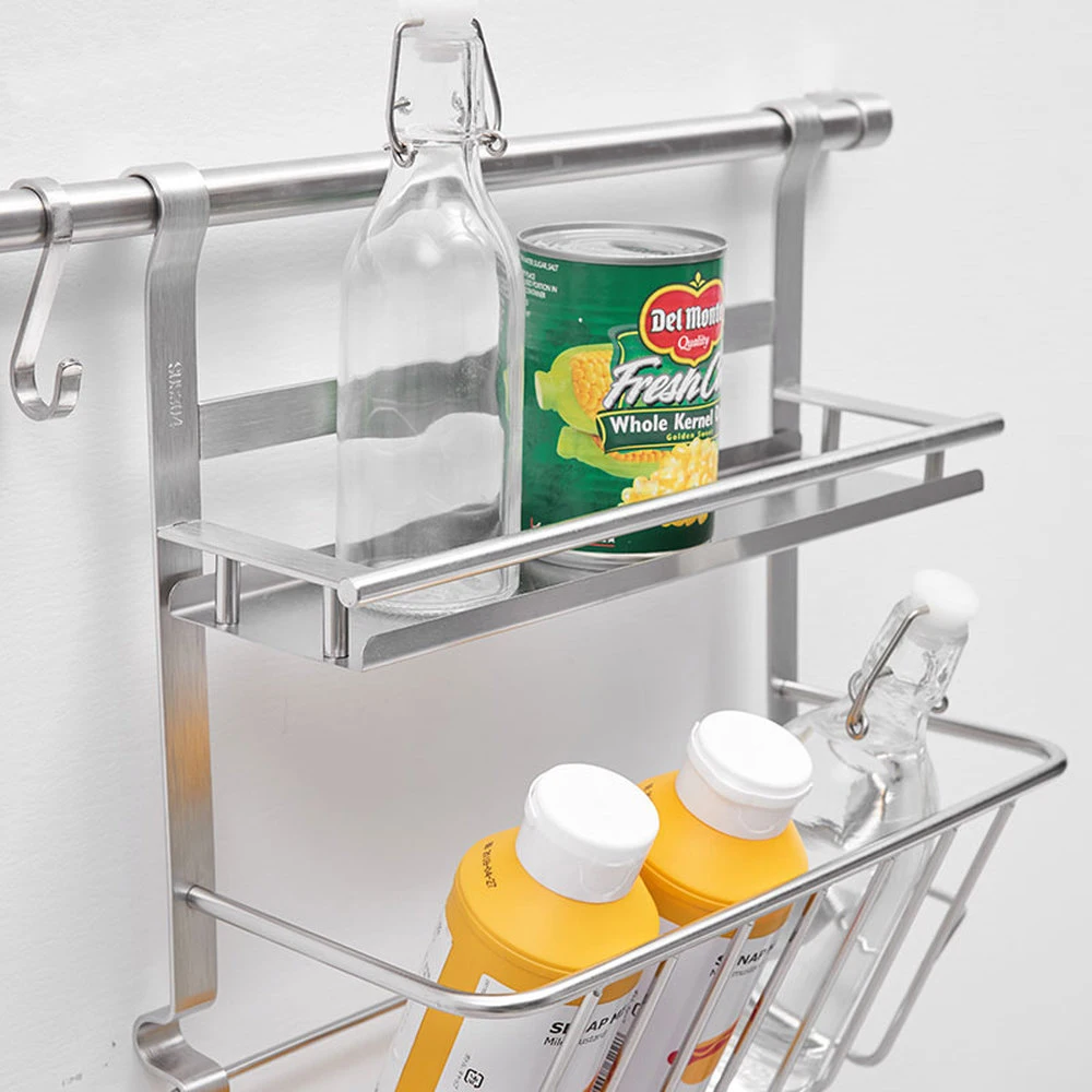  Kitchen 304 stainless steel rack wall hanging double seasoning rack and rod soy sauce bottle storag - 32910534430