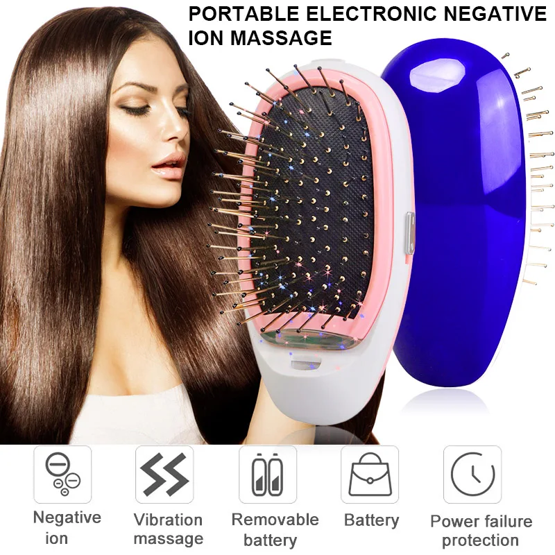 2019 Portable Negative Ion Hairbrush Mini Hair Brush Massage Electric