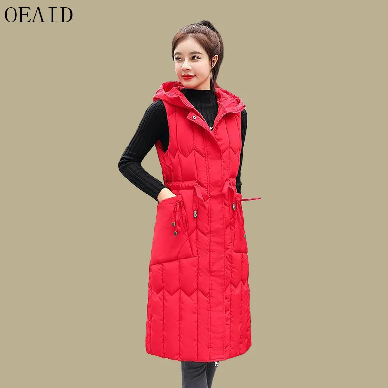 Sleeveless Women Coat 2019 New Fashion Waistcoat Women Jackets And Coats Long Slim Thickening Warm Vest Female Outerwear Black