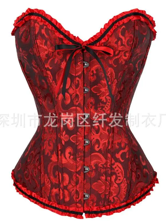 Sexy Lingerie Bustiers Black Satin Embroidered Corset Overbust Corsets PLUS SIZE: S M L XL XXL 3XL 4XL 5XL 6XL 8XL