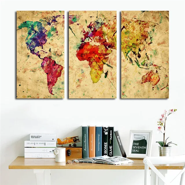 3 piece canvas paintings bedroom vintage world watercolor map pieces canvas wall art painting pictures home decor living aliexpresscom buy 3 piece canvas paintings bedroom vintage world watercolor map pieces canvas wall art painting pictures home decor living aliexpresscom buy
