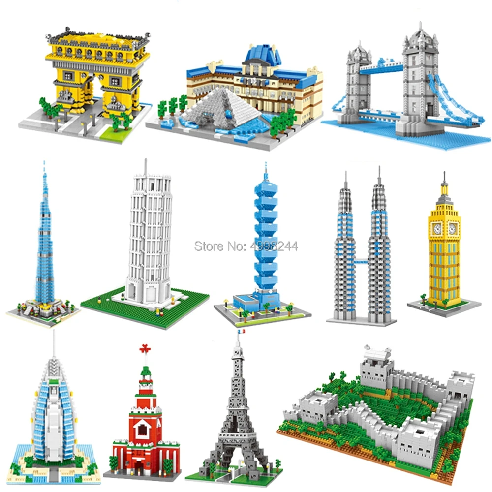 

city architecture eiffel tower louvre big ben twin bridge paris london france diamond building blocks bricks Toy