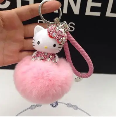 Новый мультфильм рисунок Hello Kitty Банни меховым помпоном помпонами Pom мяч брелок