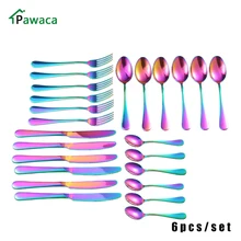 

6Pcs/set Rainbow Tableware Stainless Steel cutlery set Knife Fork Scoops Dinnerware Set Dinner Set Kitchen Accessories