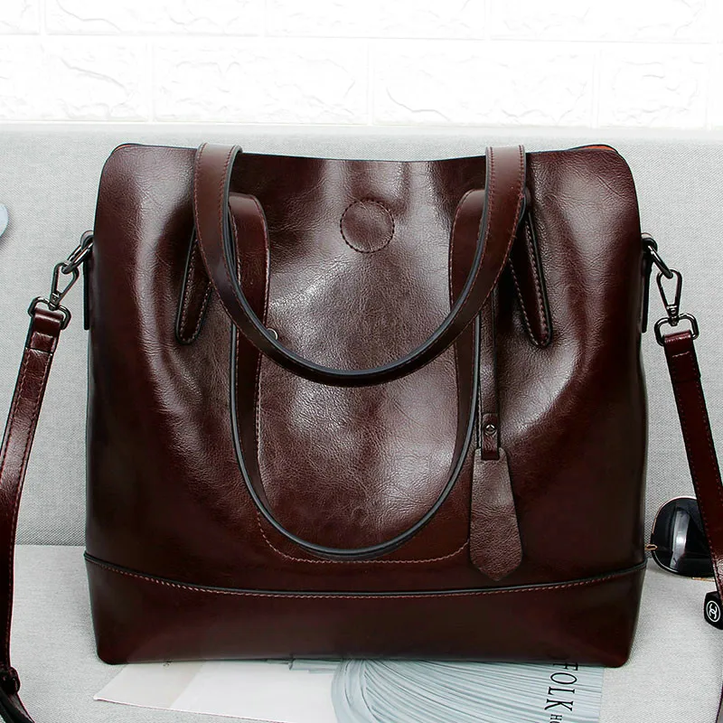 QIAOBAO, женская сумка из натуральной кожи с масляным воском, Большая вместительная сумка, большая женская сумка из воловьей кожи, сумки на плечо, известный бренд, Bolsas - Цвет: Coffee