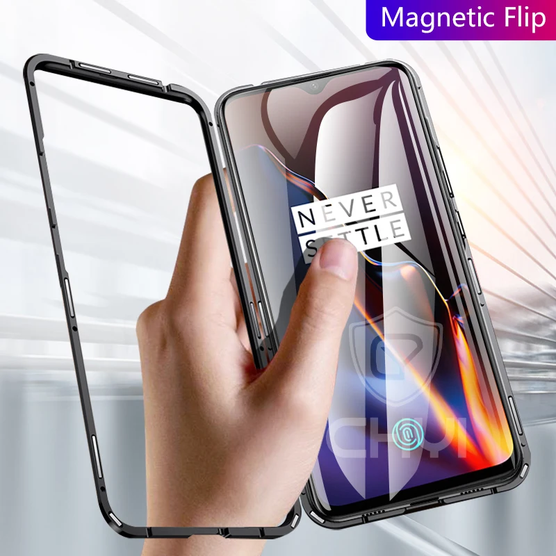 

chyi magnetic case for oneplus 6t 6 case clear tempered glass back cover protective coque funda for one plus 5t case