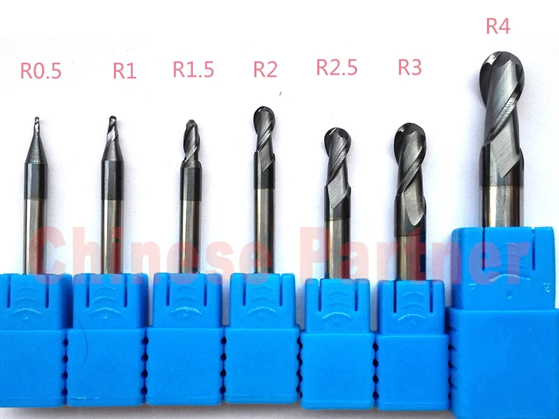 

7pcs/lot R0.5/R1/R1.5/R2/R2.5/R3/R4 hrc45 2 Flutes Ball nose end mill Spiral Bit milling cutter Tools CNC Router bits