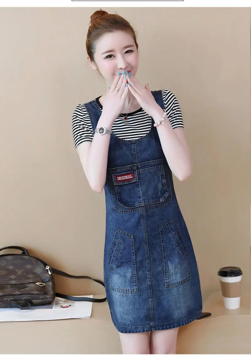 New Fashion Denim Jumper Dress Mid-Long Sleeve Dress Denim skirt