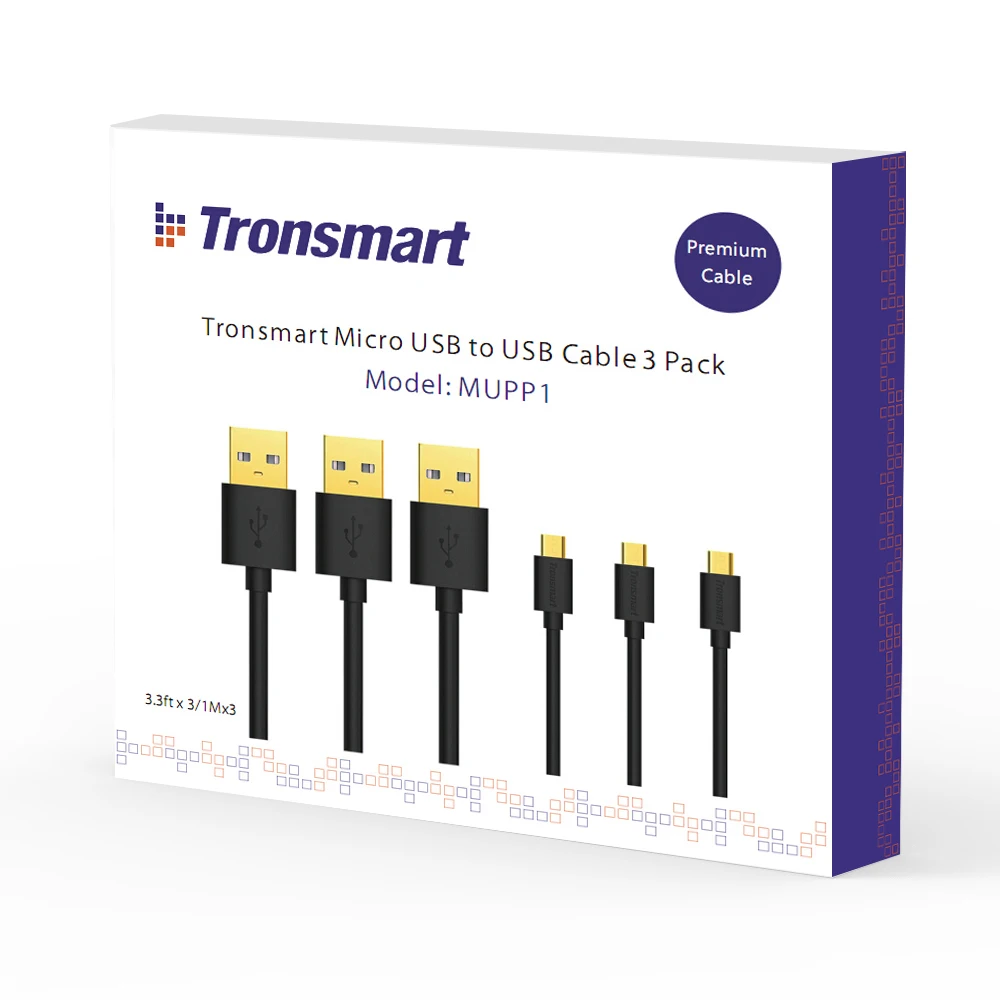 Tronsmart TS-MUPP1 USB 2,0 позолоченный преобразующий кабель Micro USB кабель 6FT* 3 1,8 м* 3 высокое качество кабеля 3 шт./упак