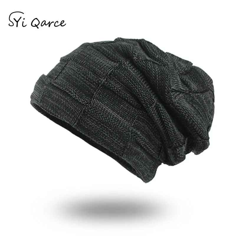 SYi Qarce, Skullies Beanies, зимняя вязаная шапка, мужская, супер теплая, шапка бини, шапка для мужчин и женщин, для спорта на открытом воздухе, для катания на коньках, шапка NM051-56 - Цвет: Black