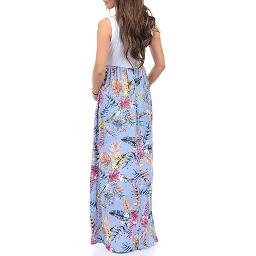 2020 para Mulheres sem Mangas Vetement Femme Maternidade Gravidez Roupas Vestido Ruched Cor Bloco Maxi Emenda 12 Mamãe e Bebê