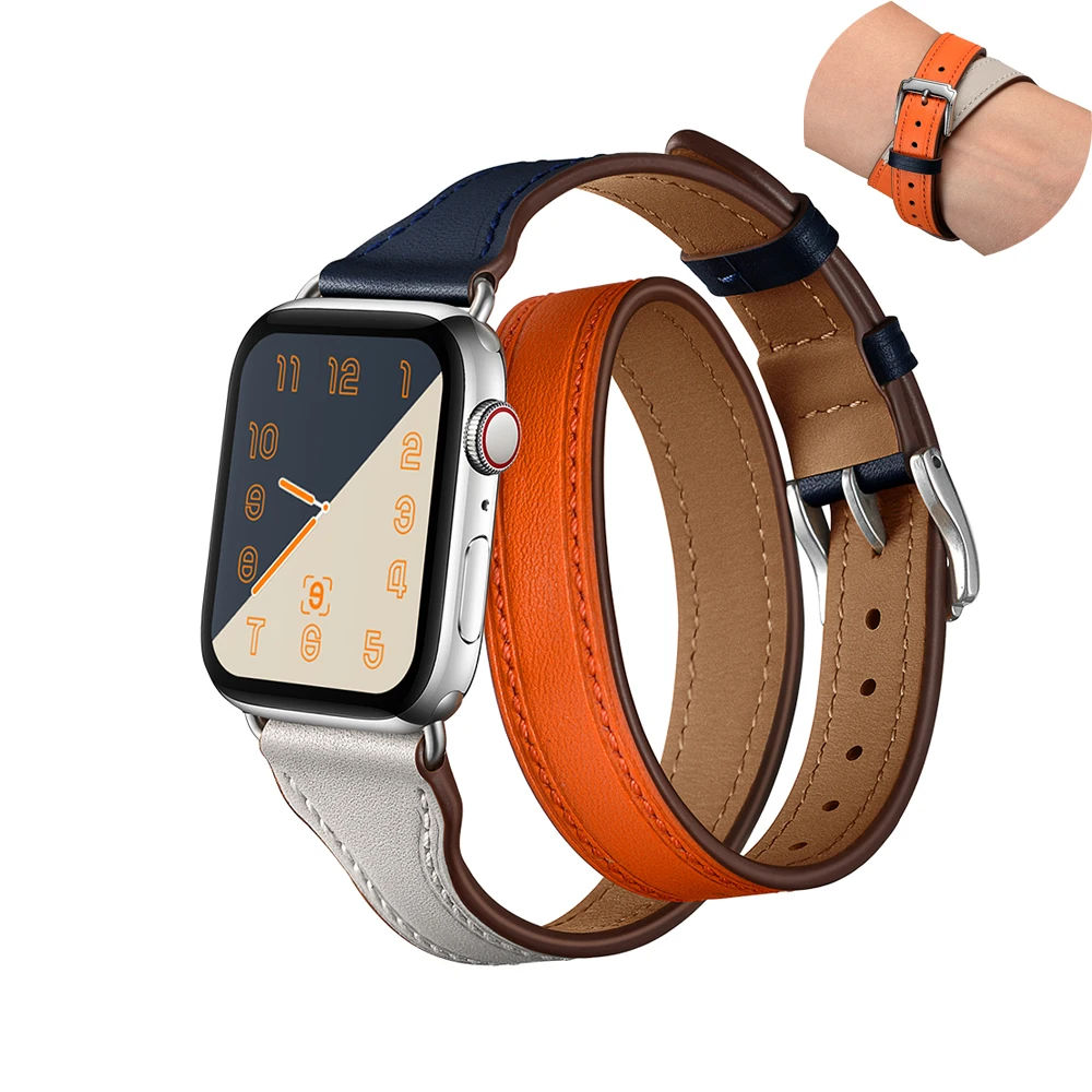 Кожаный ремешок для Apple Watch 42 мм 38 44 40 Iwatch 4 3 2 1 двойной тур наручный ремень браслет
