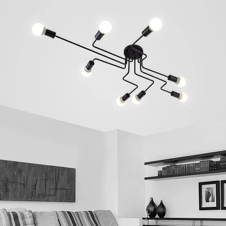 Современные короткие цвета черного Металлика с девятью патронами E27 светодиодный лампы потолочные светильники для дома деко столовая потолочный светильник