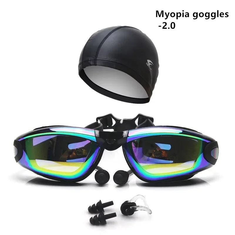 Myopia black -2.0 Очки для плавания, дайвинга, близорукости, по рецепту, очки для воды, анти-туман, диоптрий, Ochelari, цветное покрытие, для взрослых, спортивные очки - Цвет: Myopia black -2.0