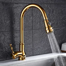Free Shipping Three colors:Gold/Black/Chrome Pull Down Kitchen Faucet Solid Brass Swivel Pull Out Spray Sink Mixer Tap Water tap