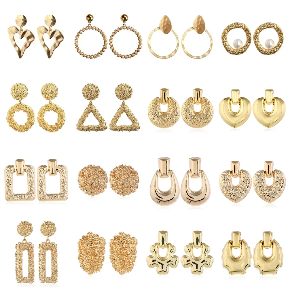 

2019 Trendy Earrings for Women Big Geometric Drop Statement Earring Round Metal Golden Hanging Pendant Earrings Jewelry Gifts