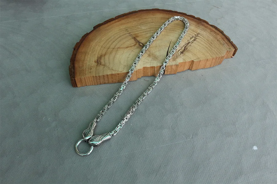 lanseis 1pcs men Cool necklace stainless steel wolf head chain viking men necklace 6mm x50cm or 6mmx 60cm