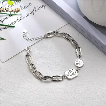 

Flyleaf Round Girl Portrait Vintage Real 925 Sterling Silver Bracelet For Women Thick Chain Fine Jewelry Bracelets & Bangles