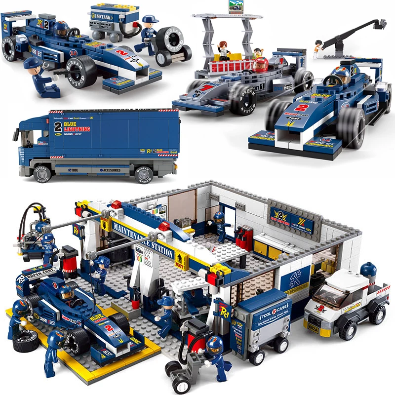 

City Compatible legoed racers Formula 1 Car Racing F1 station transport Truck sets Building blocks figures Kid Toy child vehicle