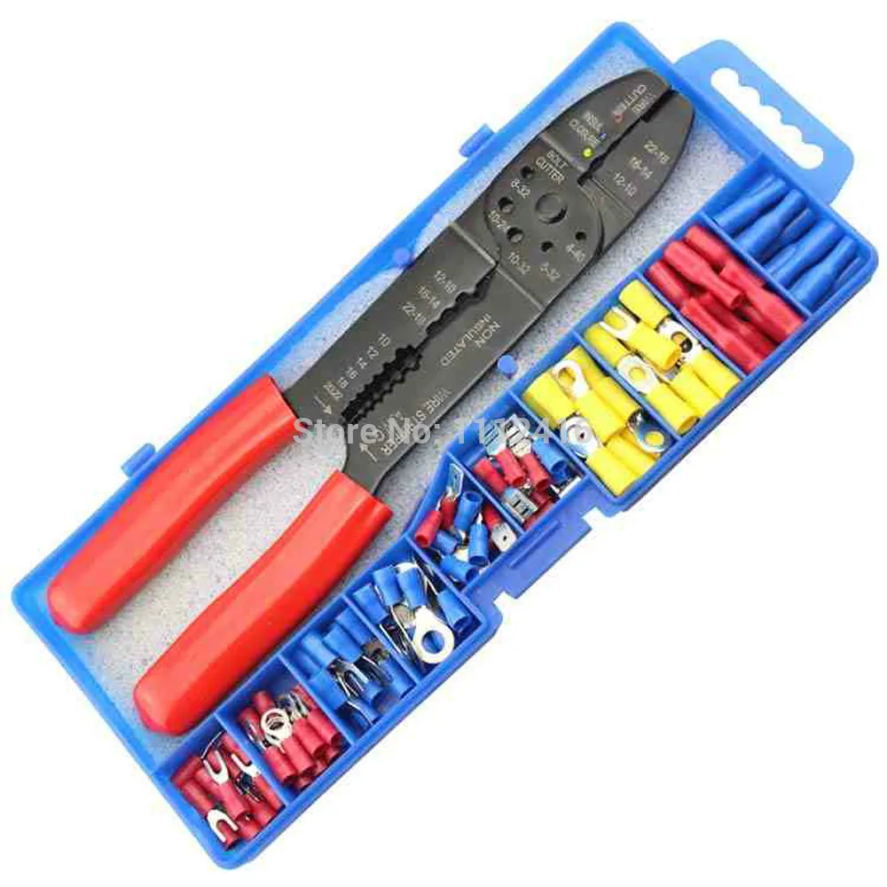 

Multi-Function Cable Cutter Stripper Crimper Comination Pliers with 100 pcs Terminals Lugs Tupes Kit