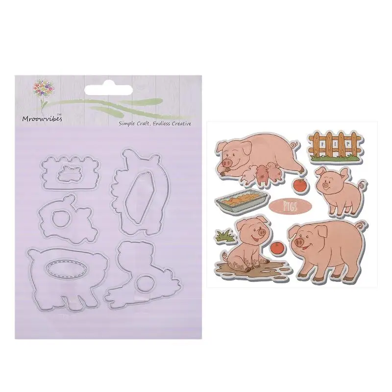 

Farm Pig/Goat Silicone Clear Stamp+Metal Cutting Dies Set Stencil for Scrapbooking Decorating Craft Album DIY Paper Card Gift