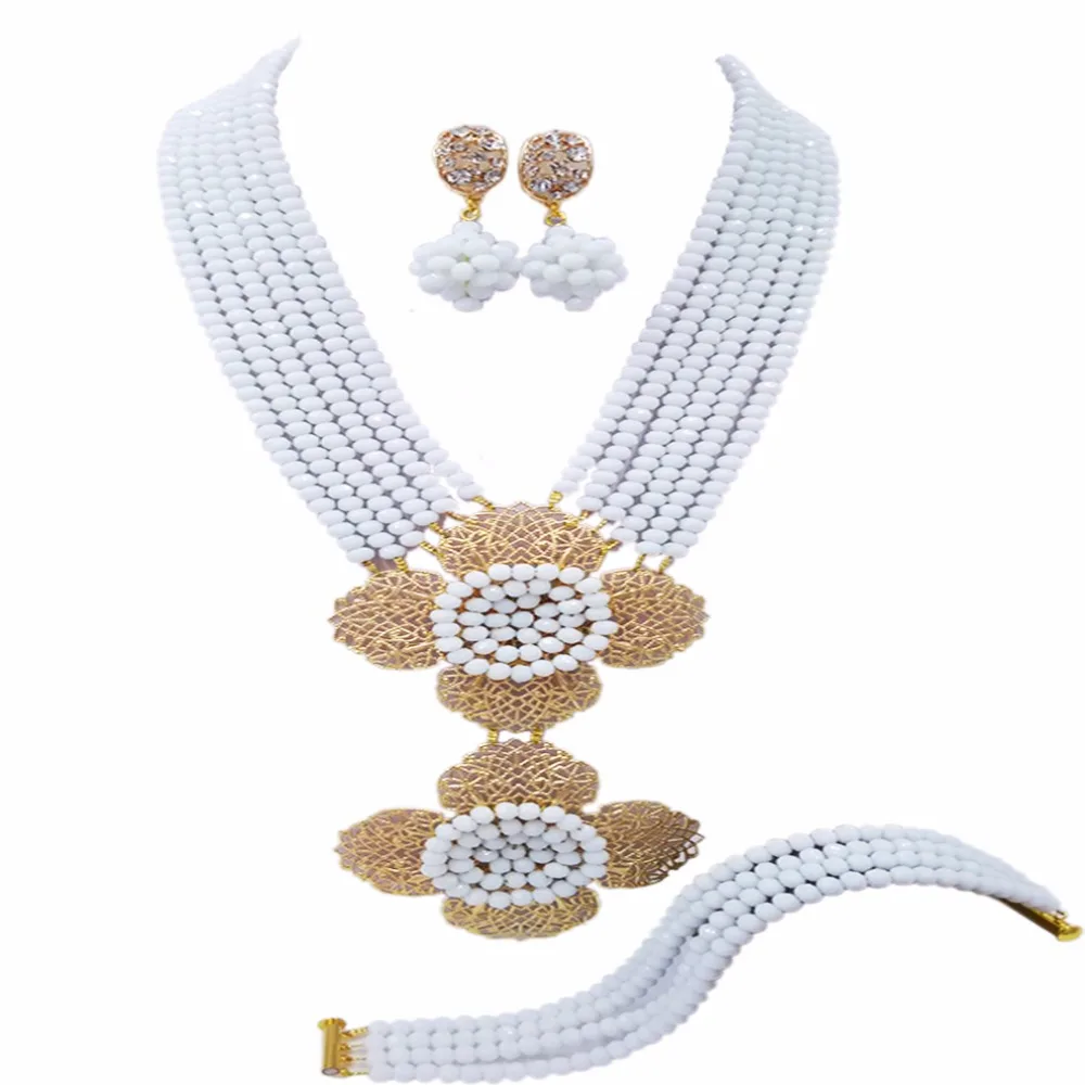 Белые хрустальные бусины нигерийские Свадебные африканские Ювелирные наборы эффектное ожерелье набор 6C-2DH011