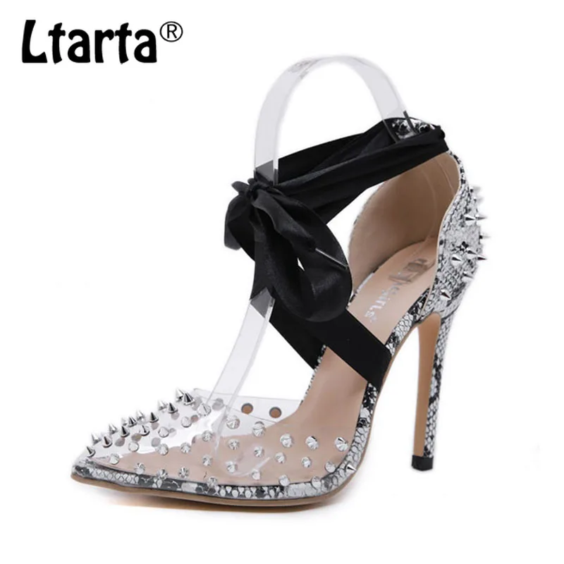 LTARTA/пикантные женские туфли-лодочки на высоком каблуке 12 см с заклепками обувь на каблуке г. популярные босоножки на высоком каблуке в римском стиле JXQ-666-37