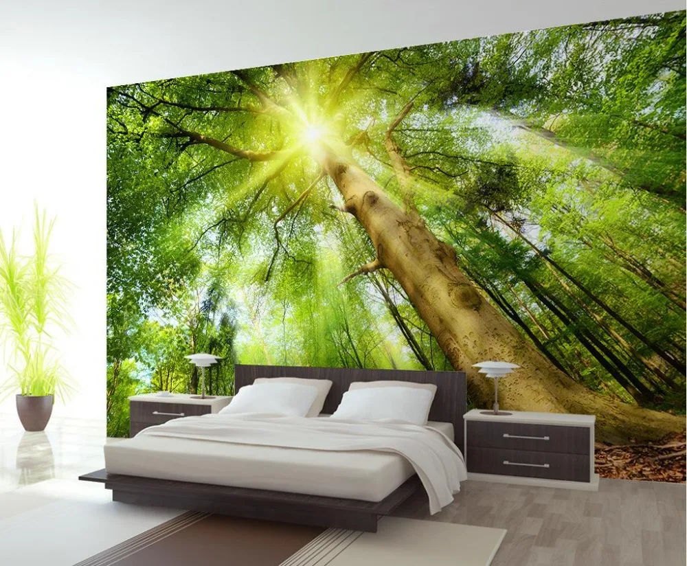 

Пользовательские фото обои большой 3D диван ТВ фон обои настенной солнечные леса 3D росписи обои