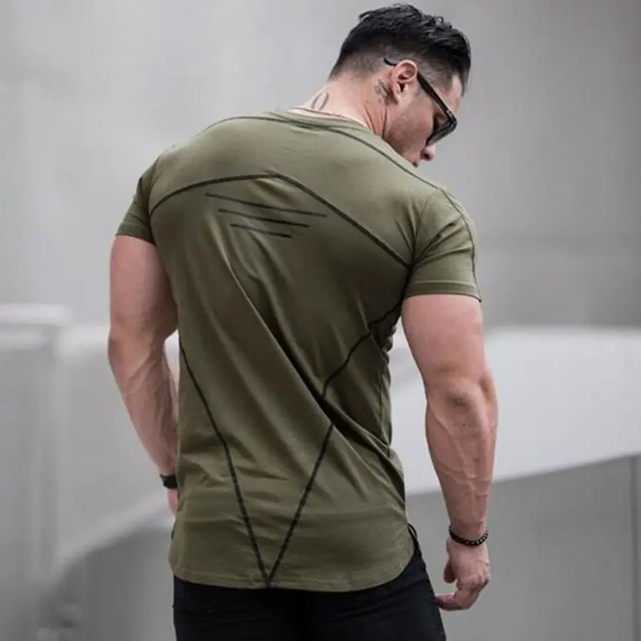 

Mens Fitness T-shirt Gyms Bodybuilding Workout Skinny Short sleeve Cotton t shirt Summer Male Casual Tee Tops Crossfit Clothing