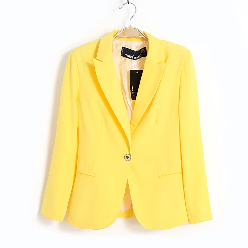 Women OL Candy Blazer Slim Single Button Fasshion Casual Bright Color Coat Summer Spring Thin Female Jacket Пиджакпальто женскоеженские курткикуртки женские осень - Цвет: Yellow