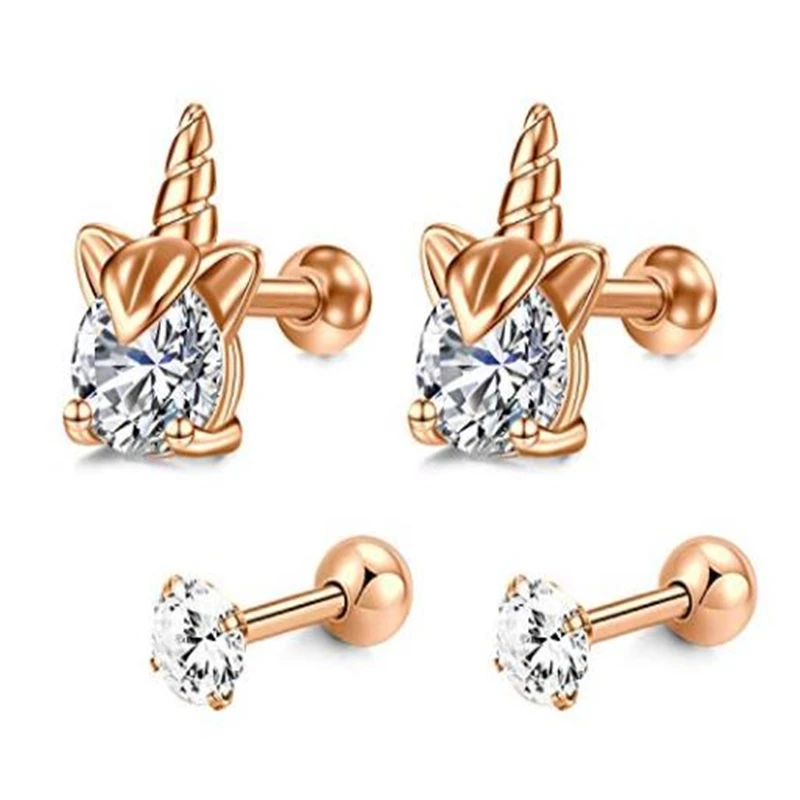 

JFORYOU Tragus Earring 16G Stainless Steel Cartilage Helix Ear Lobe Studs for Women Girls Supper Cute Unicorn and Bee Style