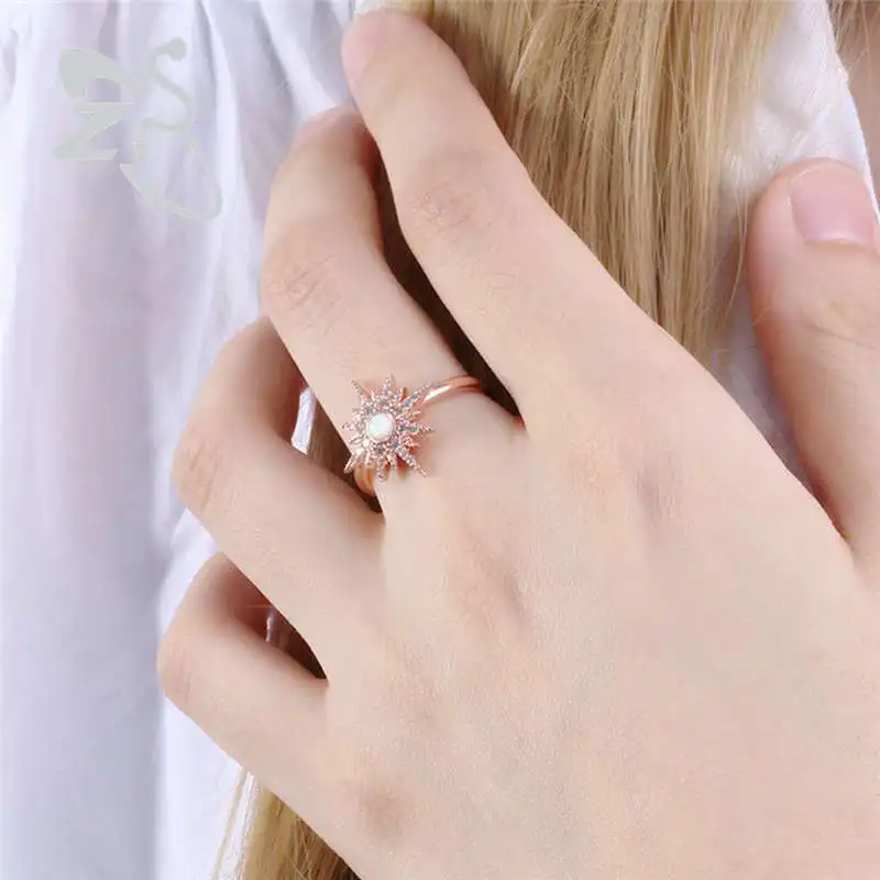 ZS Роуз золотые обручальные кольца для Для женщин изделия опал Anillos cz Обручение