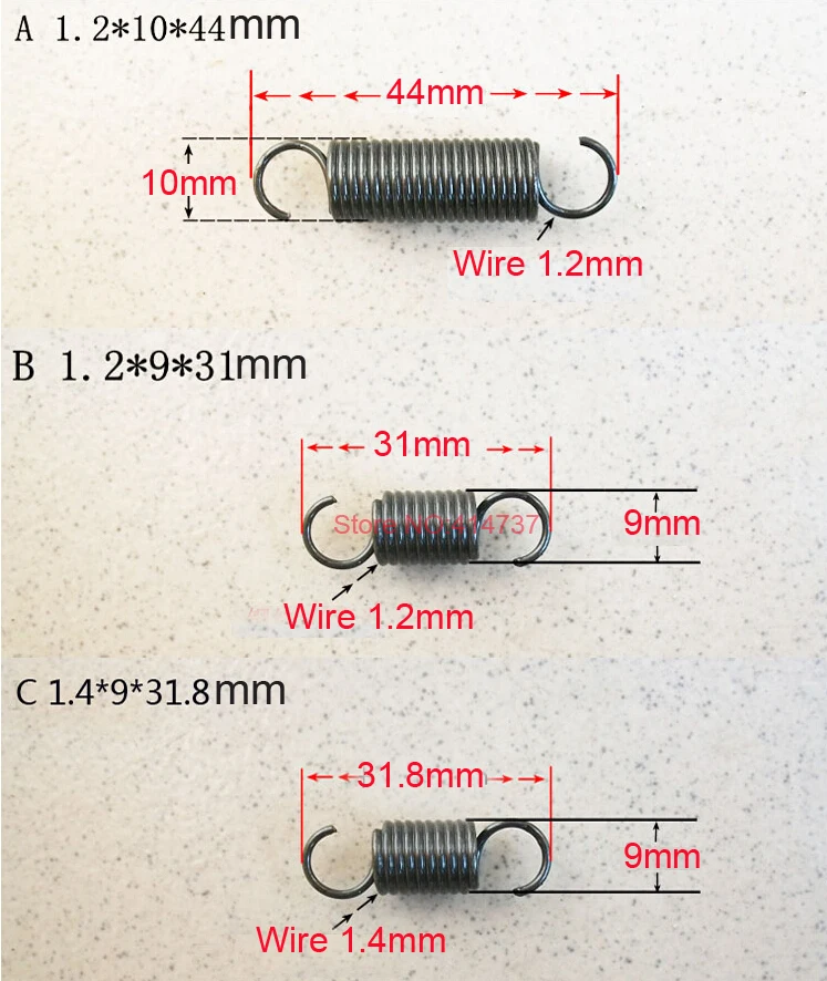 1.2*9*31/44mm 1.2 Wire Carbon Steel Extension Tension Spring Springs Od