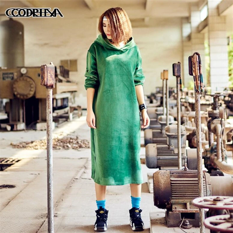 

Autumn Long-sleeved Velvet solid Casual Fashion Dress Women Long Dresses 2019 High Quality Soft warm winter Loose Hooded Dress