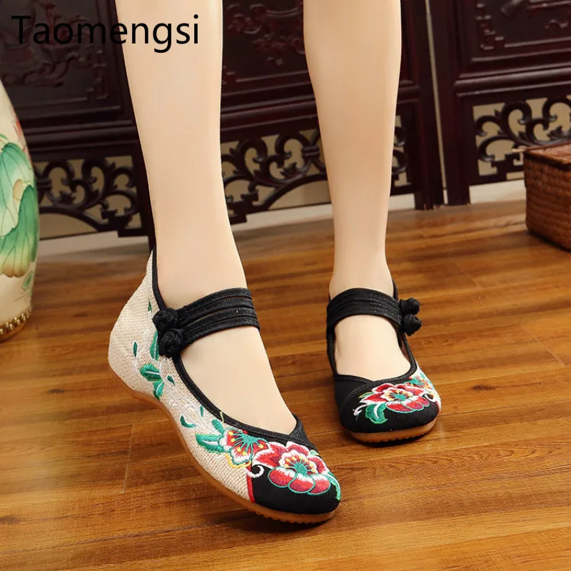

Taomengsi Tendon Bottom and Low Band Furong Flower Old Beijing Embroidered Cloth BLACK Shoes Factory Direct Selling SIZE 34-43