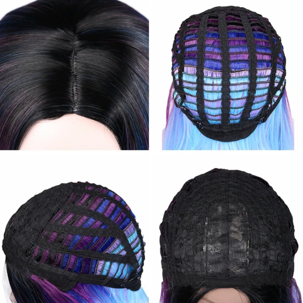 FAVE Black Ombre Colorful Straight Synthetic Short Bob  Middle Part Hair Cosplay Wigs For Black Women Heat Resistant Wig