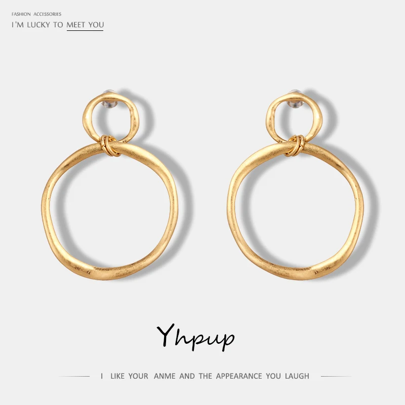 

Yhpup New Brand Simple 2019 Fashion Earrings Vintage Round Hollow Zinc Alloy Gold Dangle Earrings Geometric Trendy Charm Women