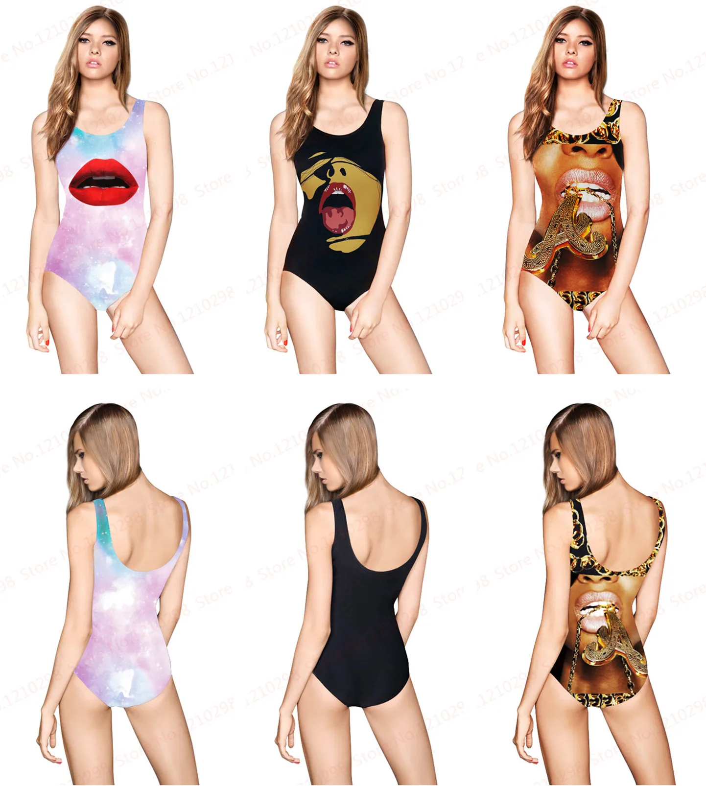 Ladies Red Lips Swimwear Bodysuit Women's Flaming Lips Bathing Suit Backless Sexy Kiss Mouth
