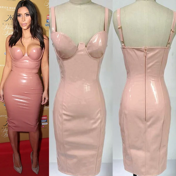 pink leather bodycon dress