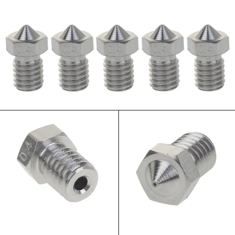 

5Pcs 3D Printer E3D V6 V5 Extruder J-Head Stainless Steel Nozzle Print Head for 1.75mm with Size 0.4mm For 3D printer