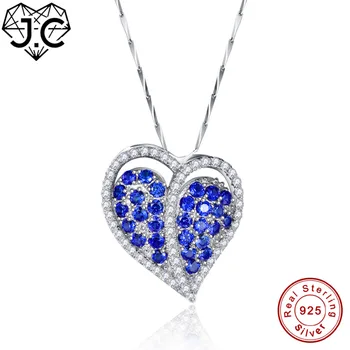 

J.C Heart Shaped For Forever Love Ruby Sapphire & Blue Topaz Solid 925 Sterling Silver Necklace Fine Jewelry for Girlfriend