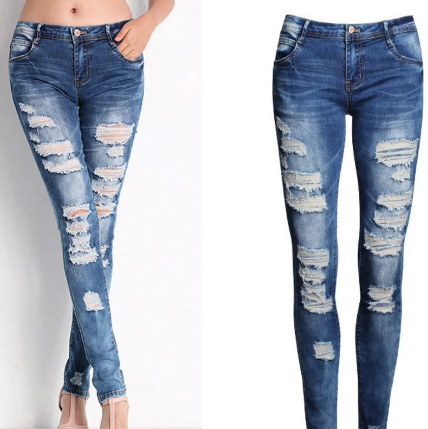 Aliexpress.com : Buy New 2016 Sexy Ladies Jeans Bule Skinny Ripped ...